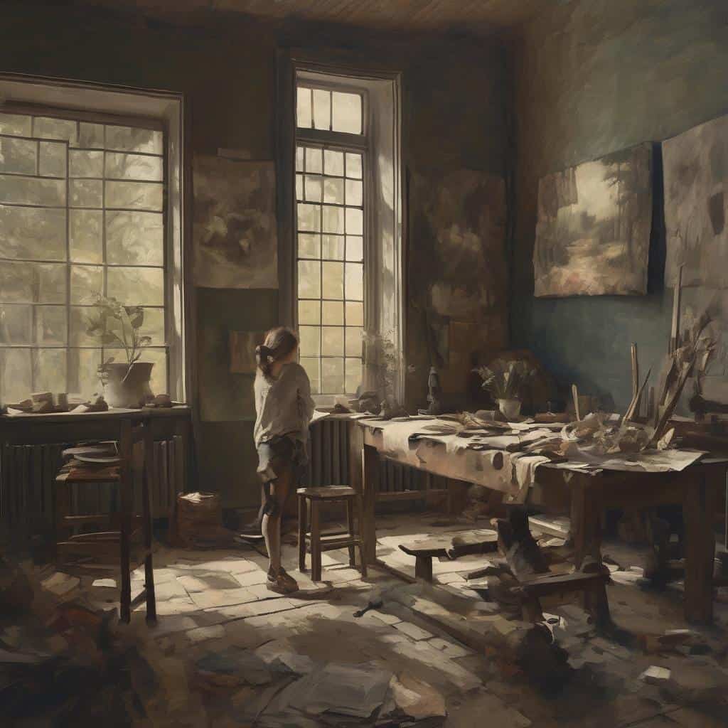 Σπουδή στην κοινωνική διάσταση του μοντερνισμού σε έναν παλιό, φωτισμένο χώρο με τέχνη και βιβλία.